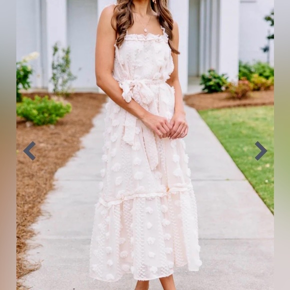 Meet You There Cream White Swiss Dot Midi Dress size large - Picture 2 of 12